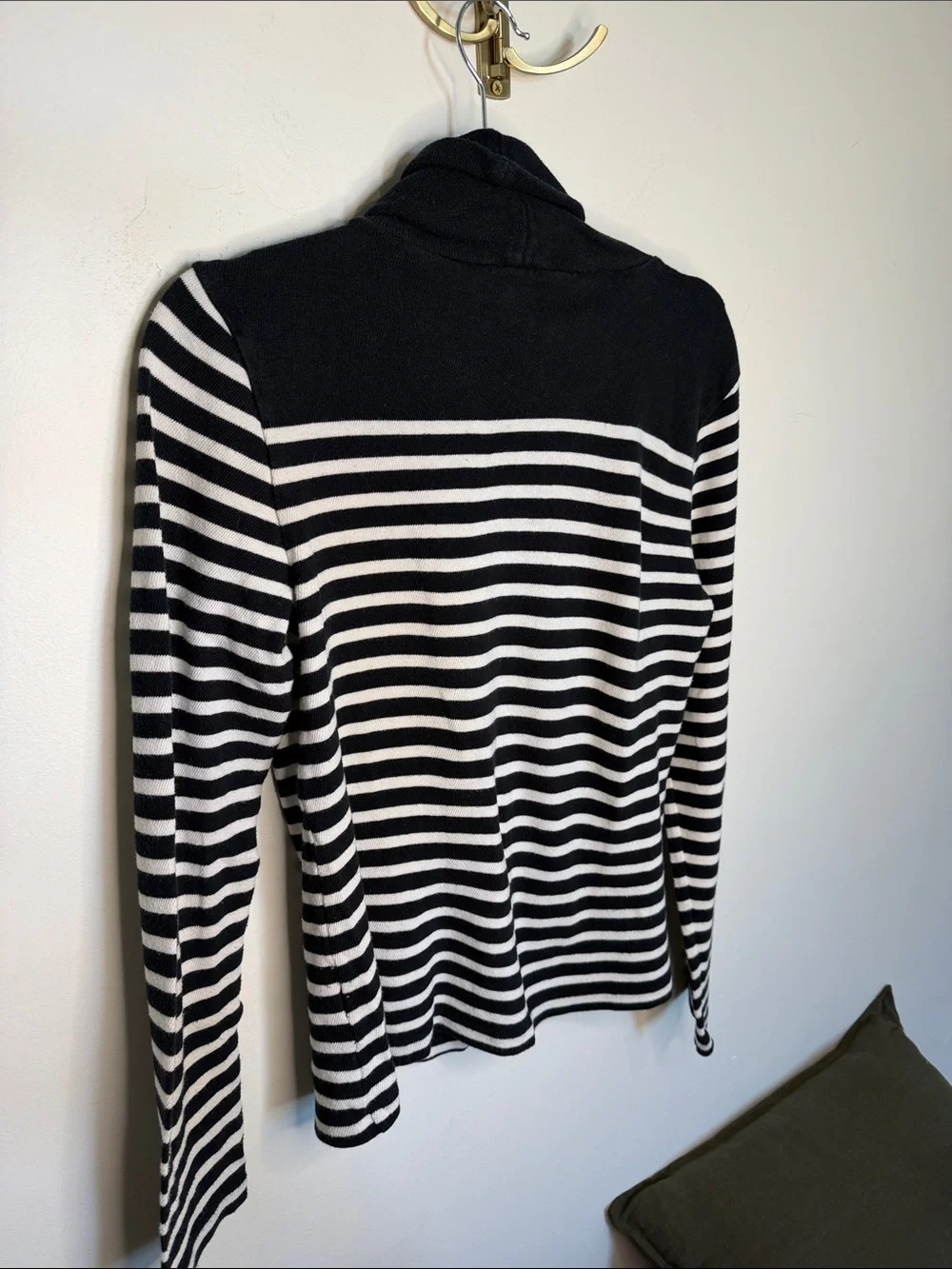 J. Crew Black and White Striped Turtleneck Sweater